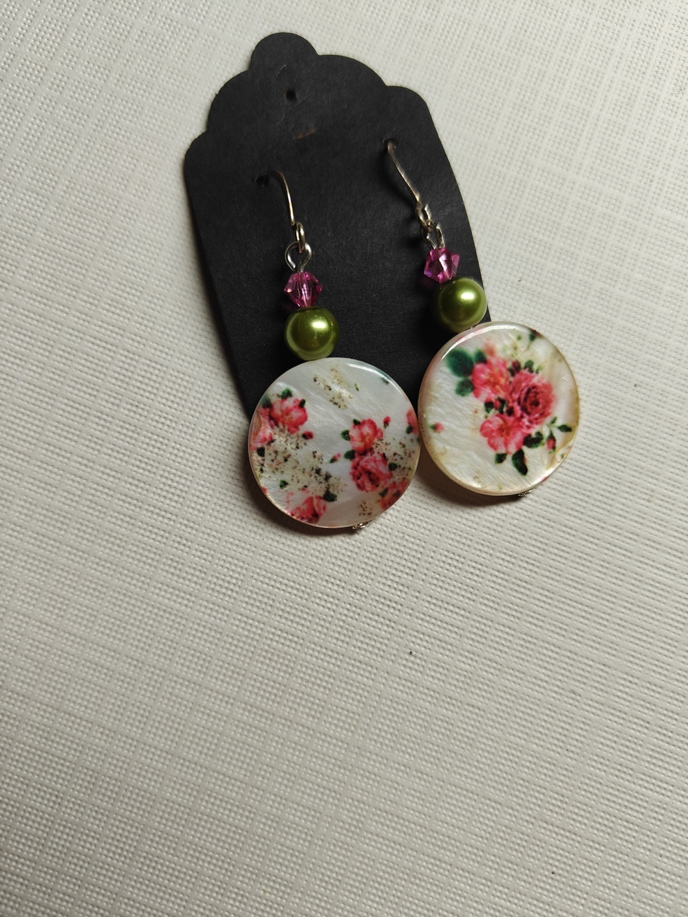 Floral Pink and Green Drop Earrings Handmade NWOT